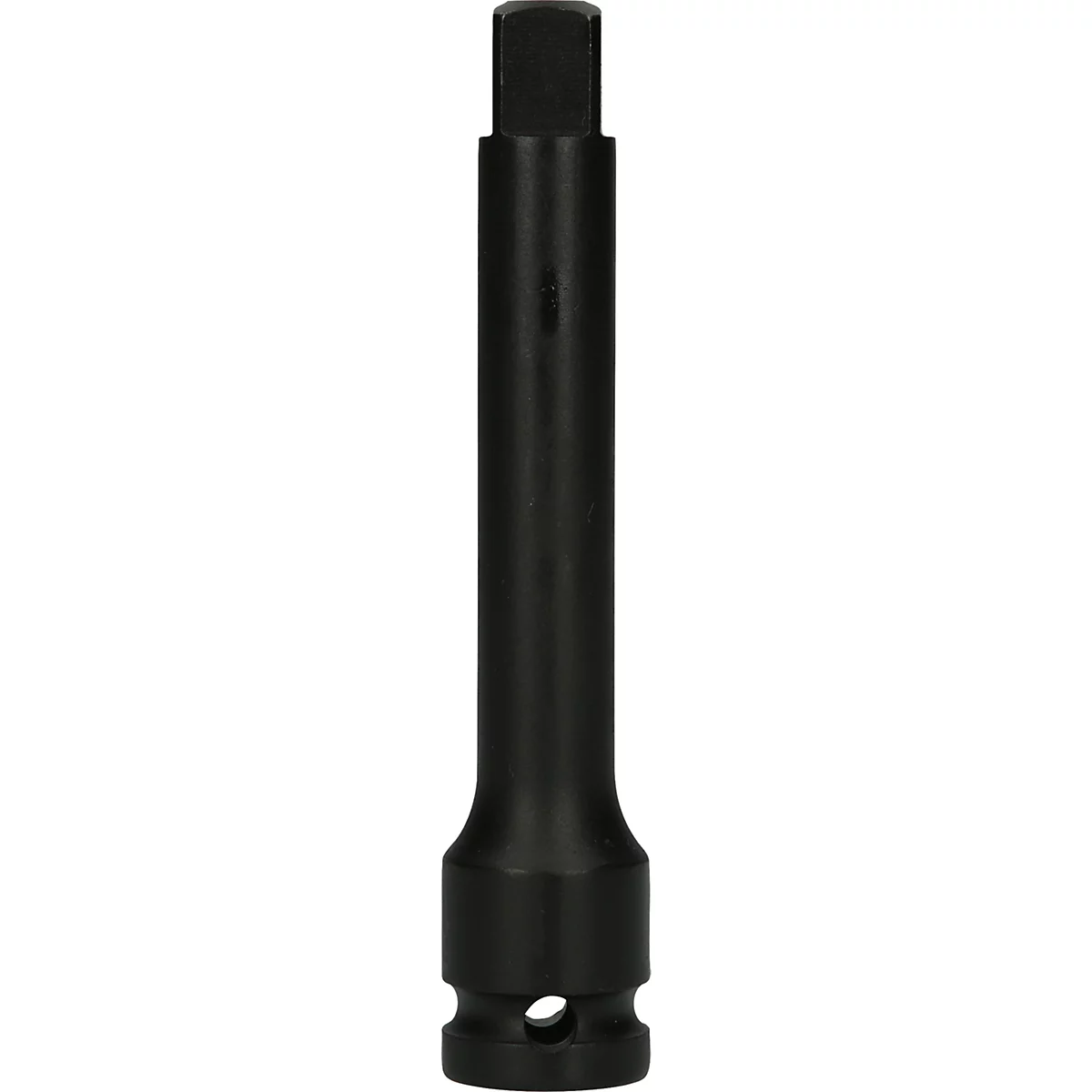 Schwarzer Aufsatz für einen Schraubenschlüssel mit quadratischem Kopf und zylindrischem Schaft.